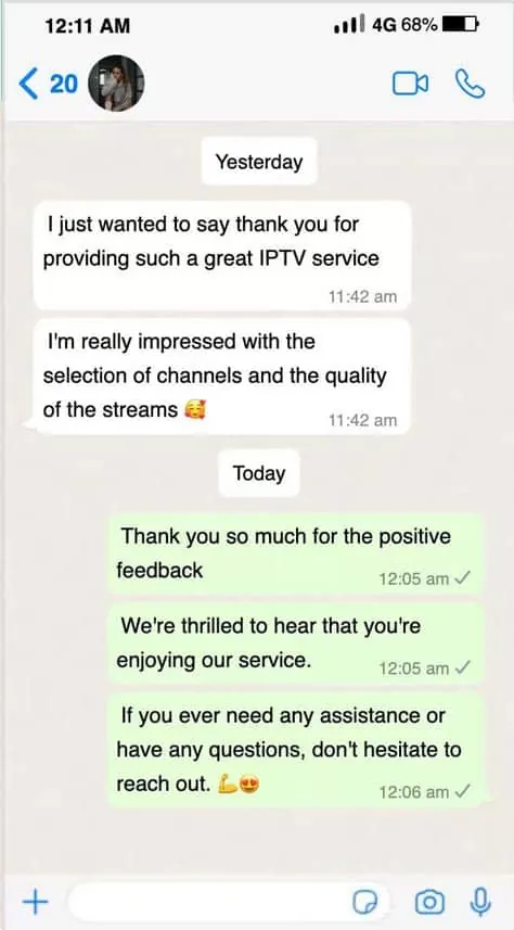 GreatestIPTV customer review on WhatsApp 9