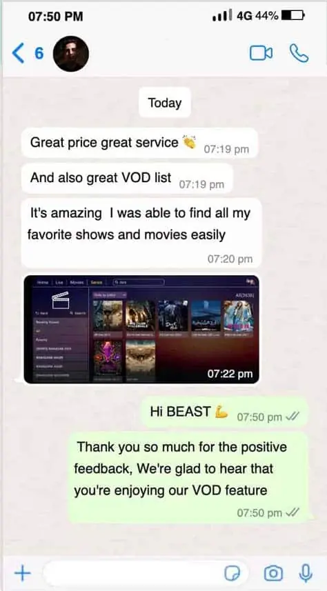 GreatestIPTV customer review on WhatsApp 6